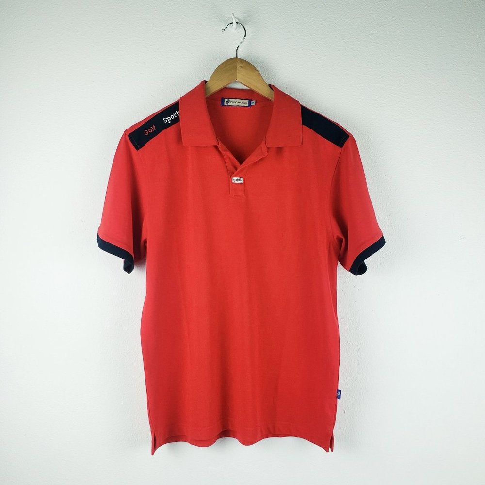 Men's Polo World Red Golf Sport short sleeve shirt sz M